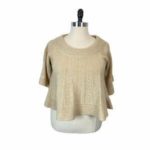 Pullover Swing Holiday Sweater Grace Cream Metallic Gold Shimmer Open Knit SZ L